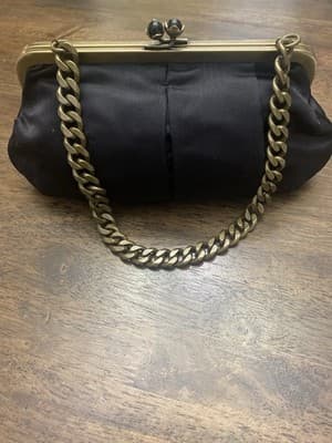 J. Crew Black Pure Silk Kiss Lock Chain Handle Formal Bag. 9”X 4” Strap Drop 8” - Thumbnail 5
