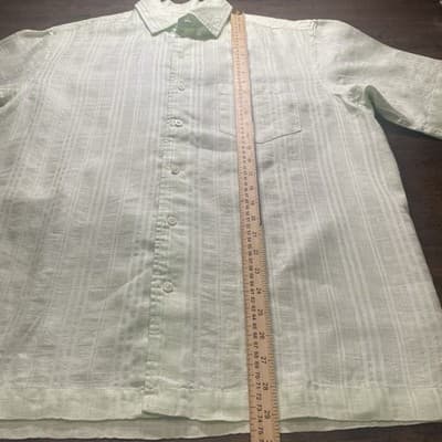 Caribbean Mint Green Linen Button Up Shirt Mens Large Cruise Wear Beach Vaca - Thumbnail 2