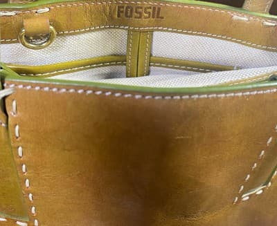 Fossil Brown Leather W Green Trim W Silk Scarf Classic Strap Not Included - Thumbnail 6
