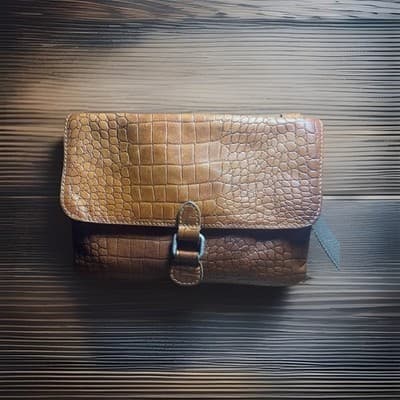 Genuine Embossed Leather Brown Crossbody Purse Bag Classic Boho Hippie - Thumbnail 2