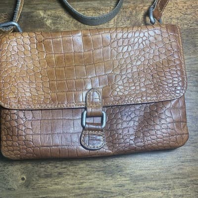 Genuine Embossed Leather Brown Crossbody Purse Bag Classic Boho Hippie - Thumbnail 4