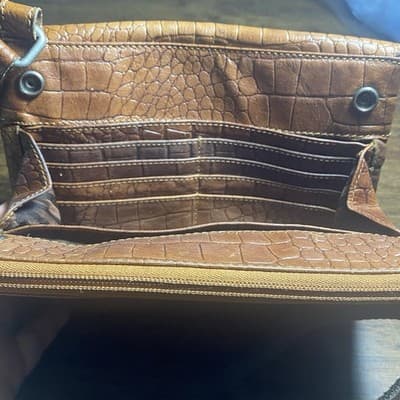 Genuine Embossed Leather Brown Crossbody Purse Bag Classic Boho Hippie - Thumbnail 8