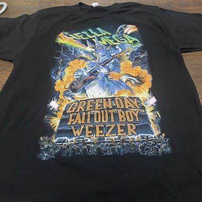 Green Day Fall Out Boy Weezer The Hella Mega Tour 2021 Size L Black - Thumbnail 2