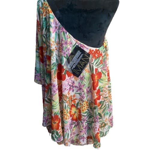 A-Semetrical Floral Date Night Party Dress Vacation Cruise Wedding Spring Sz L - Thumbnail 2