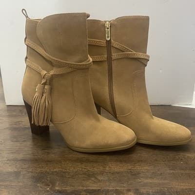 Tommy Hilfiger Suede Block Heel Camel Tassel Booties - Thumbnail 3