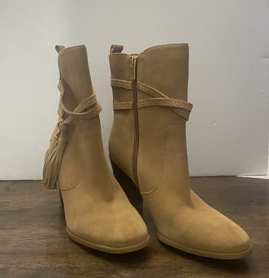 Tommy Hilfiger Suede Block Heel Camel Tassel Booties - Thumbnail 2