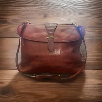 Vintage Luxury Baggagio Soft Leather Briefcase Brass Hardware ShoulderStrap - Thumbnail 2