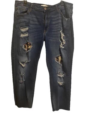 KanCan Denim Stretch Jeans Distressed With Cheetah Print Ankle Size 2XL - Thumbnail 2