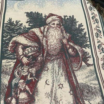 Old World Santa Woven Tapisry Throw Blanket Christmas Holiday Fringe Edge 50x60 - Thumbnail 3