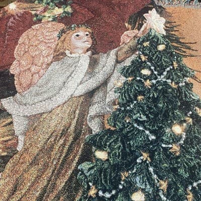 Christmas Tapistry Throw Angel Putting Star On Christmas Tree - Thumbnail 2