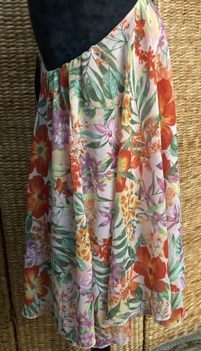 A-Semetrical Floral Date Night Party Dress Vacation Cruise Wedding Spring Sz L - Thumbnail 4