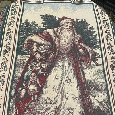Old World Santa Woven Tapisry Throw Blanket Christmas Holiday Fringe Edge 50x60 - Thumbnail 2