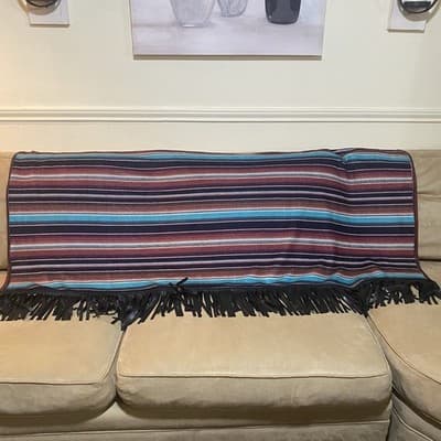 Two 2 Fly Aztec Southwestern Fringed Blanket Reversible Serape Western Boho - Thumbnail 5
