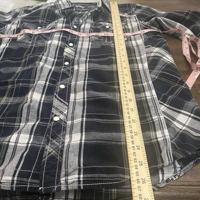 Red Snap Western Wear Men's Shirt Pearl Snaps M Cotton Black &Gray Plaid - Thumbnail 8