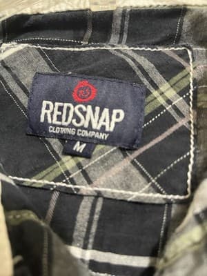 Red Snap Western Wear Men's Shirt Pearl Snaps M Cotton Black &Gray Plaid - Thumbnail 4