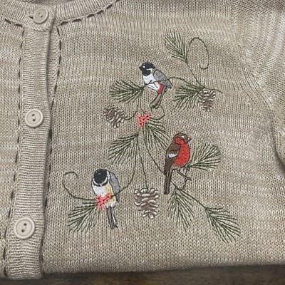 Blair CozyCotton Ramie Cardigan Christmas Cardinal Embroidered Ladies Med - Thumbnail 8