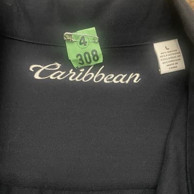 Caribbean Shirt Mens L Black Embroidered Cognac Brandy Glass Cigar Cruisewear - Thumbnail 9