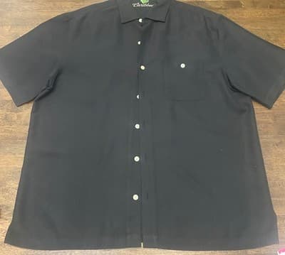 Caribbean Shirt Mens L Black Embroidered Cognac Brandy Glass Cigar Cruisewear - Thumbnail 3