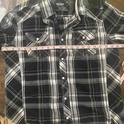 Red Snap Western Wear Men's Shirt Pearl Snaps M Cotton Black &Gray Plaid - Thumbnail 7