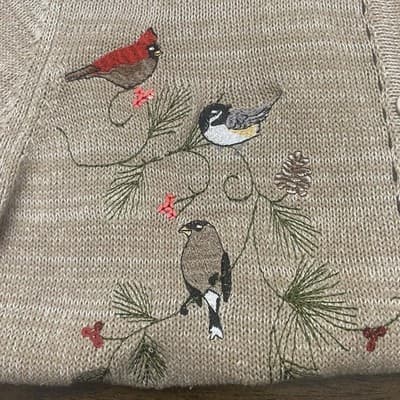 Blair CozyCotton Ramie Cardigan Christmas Cardinal Embroidered Ladies Med - Thumbnail 9