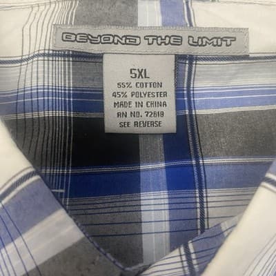 Beyond The Limit Mens Shirt 5XL Blue Plaid Button Up Short Sleeve Casual Classic - Thumbnail 8