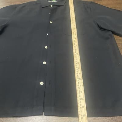 Caribbean Shirt Mens L Black Embroidered Cognac Brandy Glass Cigar Cruisewear - Thumbnail 6