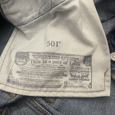 Levis 501 Classic Original Denim Mens 38x32 Medium Wash Button Fly Straight Legs - Thumbnail 6