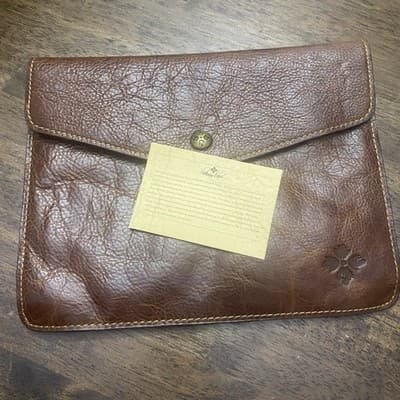 Patricia Nash Leather Envelope Clutch Pouch Brown Zip Pocket - Thumbnail 3