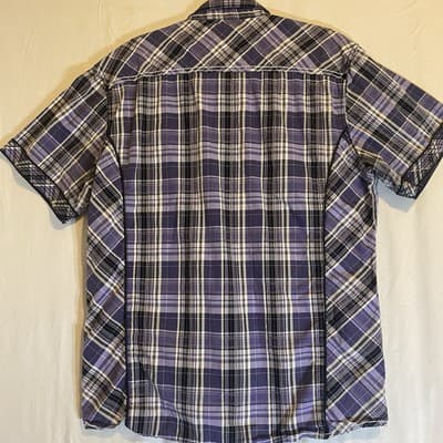 Mens Buckle Black Purple Plaid Snap Shirt Purple Black XL Front Pockets - Thumbnail 3