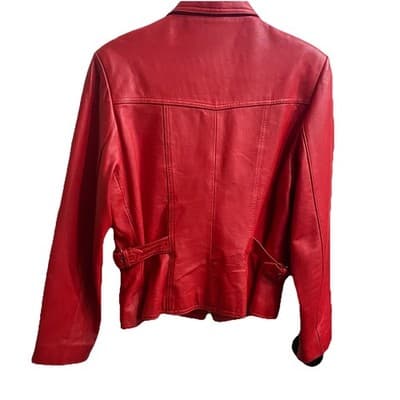 Colebrook Jacket Womens Medium Red Genuine Leather Zip Front Classic Chic Y 2K - Thumbnail 2