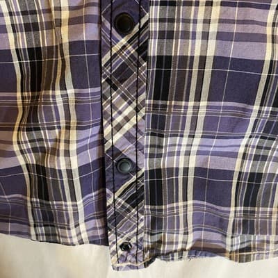 Mens Buckle Black Purple Plaid Snap Shirt Purple Black XL Front Pockets - Thumbnail 5