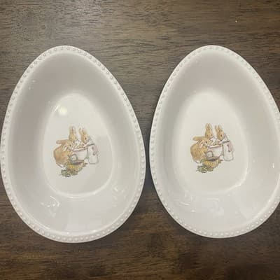 Pottery Barn Kids Beatrix Potter Bunny Egg Dish Set 2 Backs Are Pastel Green - Thumbnail 2
