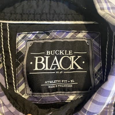 Mens Buckle Black Purple Plaid Snap Shirt Purple Black XL Front Pockets - Thumbnail 6