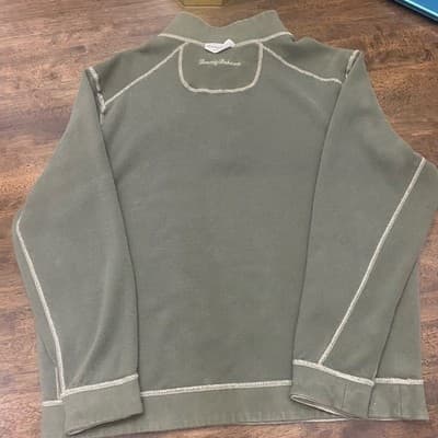 Tommy Bahama Gray Sweater Mens Reversible Pullover Logo Sweatshirt 1/4 Zip - Thumbnail 2