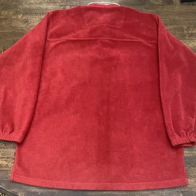 Vtg Orvis Men's Fleece Quarter Button Pullover Red Large Front Chest Pockets - Thumbnail 2