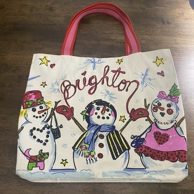 Brighton Christmas Bag Tote Snowman Happy Holidays Winter 100% Cotton