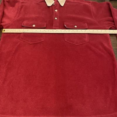 Vtg Orvis Men's Fleece Quarter Button Pullover Red Large Front Chest Pockets - Thumbnail 3