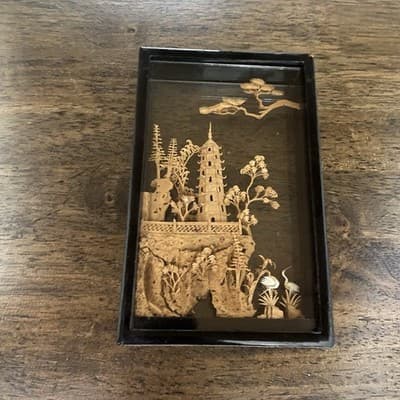 Vintage Chinese 3D Cork Picture Framed Original 6x4x2 - Thumbnail 2