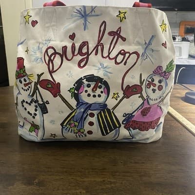 Brighton Christmas Bag Tote Snowman Happy Holidays Winter 100% Cotton - Thumbnail 9