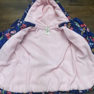 Little Me Girls 4T Floral Puffer Jacket Pink Fleece Lined Hooded Winter Coat - Thumbnail 4