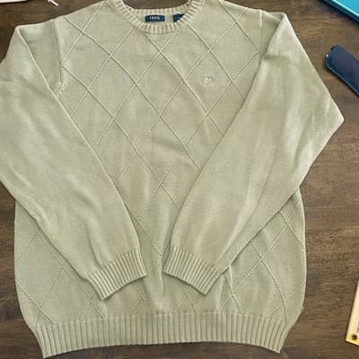 IZOD Vintage Mens Cotton Sweater Large Sage Green Crest Preppy Classic