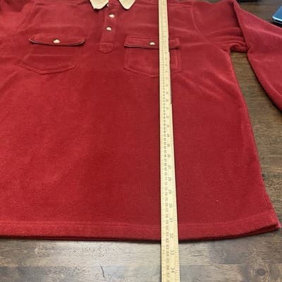 Vtg Orvis Men's Fleece Quarter Button Pullover Red Large Front Chest Pockets - Thumbnail 5