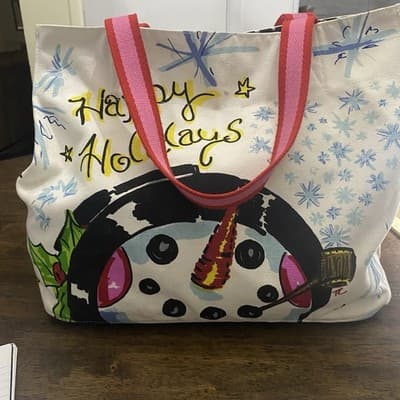 Brighton Christmas Bag Tote Snowman Happy Holidays Winter 100% Cotton - Thumbnail 14