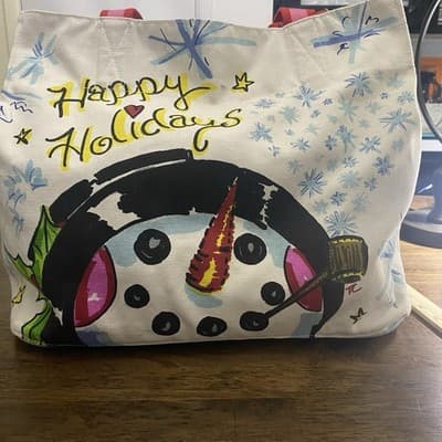 Brighton Christmas Bag Tote Snowman Happy Holidays Winter 100% Cotton - Thumbnail 8