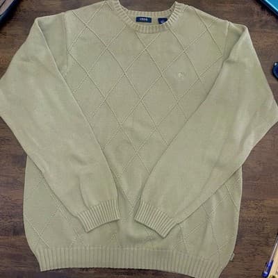 IZOD Vintage Mens Cotton Sweater Large Sage Green Crest Preppy Classic - Thumbnail 2