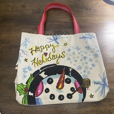 Brighton Christmas Bag Tote Snowman Happy Holidays Winter 100% Cotton - Thumbnail 2