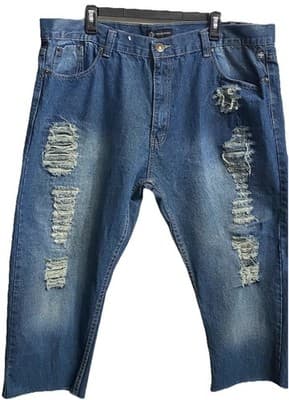 Swiss Cross Jeans Mens 42X21 Blue Distressed Look Denim Straight Leg Cropped - Thumbnail 2