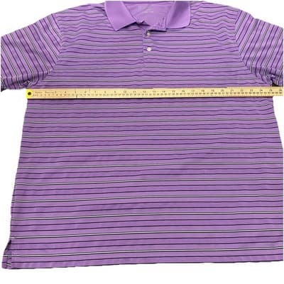 PGA Tour Polo Shirt Men’s XXL Blue White Striped Golf Performance Short Sleeve