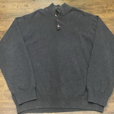 Izod Cotton Navy Blue3/4 Button Pull Over Preppy Classic Prep Academia