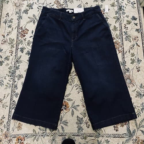 Lagenlook Wide Legged Dark Wash ￼Cropped Jeans Sz 16 NWT - Thumbnail 2
